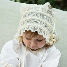 Load image into Gallery viewer, Heirloom Charlotte Bonnets in White w/ Rosette and Tie