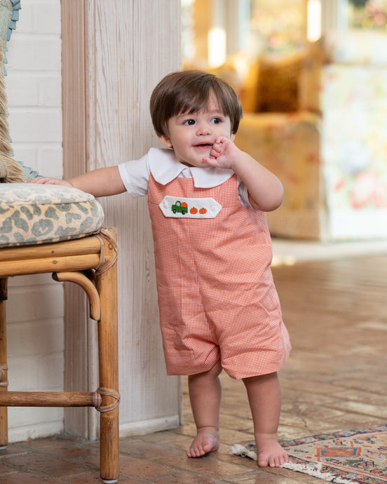 Henry Boys Jon Jon Set In Paprika Gingham Check With Front Tab In Pima Cotton