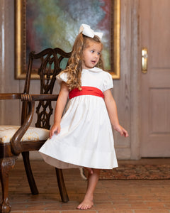 Little Girls White Corduroy Dress - Laura Girls Puffed Sleeve Bodice Dress In White Featherwale Corduroy