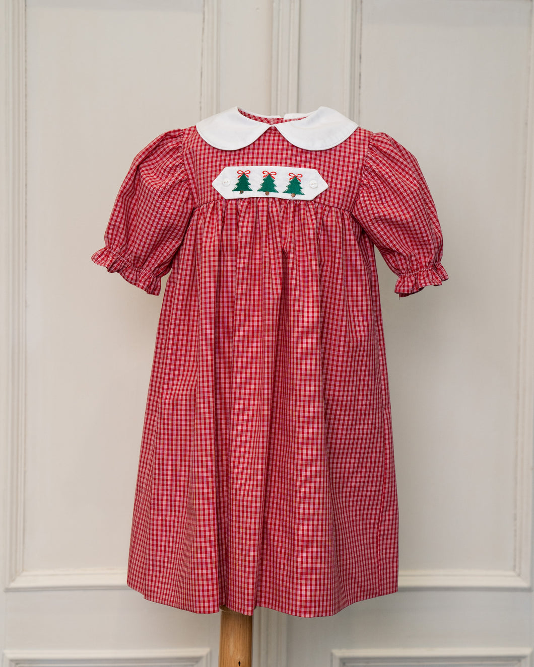 Little Girls Christmas A-Line Dress - Isabelle Red And White Plaid Classic Dress With Reversible Tab