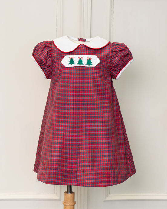 Little Girls Christmas A-Line Dress - Lucy Girls Red Plaid Tartan Red Dress With Reversible Tab