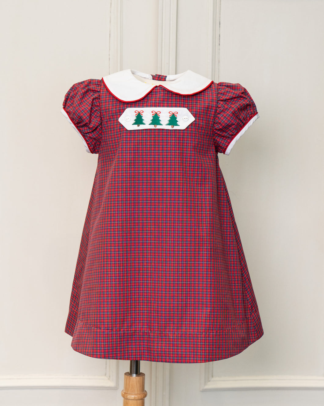 Little Girls Christmas A-Line Dress - Lucy Girls Red Plaid Tartan Red Dress With Reversible Tab