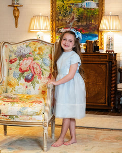Heirloom Girls Silk Organza Dress in Baby Blue w/Short Sleeves