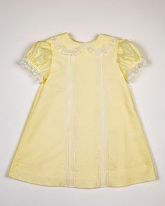 Heirloom Little Girls Yellow A-Line Dress - Fancy Front A-Line Dress in Yellow with White Lace