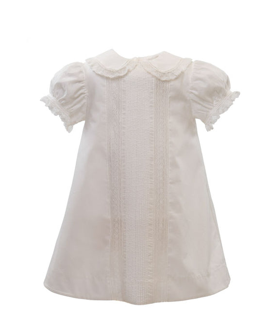Heirloom Little Girls White A-Line Dress - Fancy Front A-Line Dress in White w/ White Lace