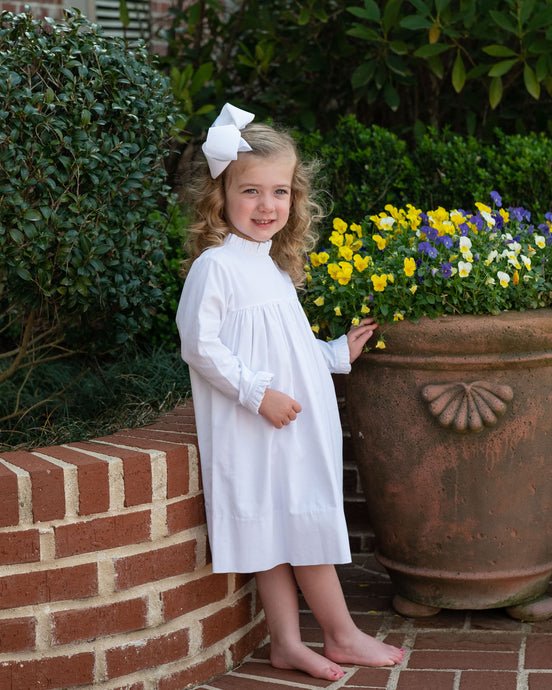 Little Girls White Corduroy Dress - Annie Featherwale Corduroy Dress in White