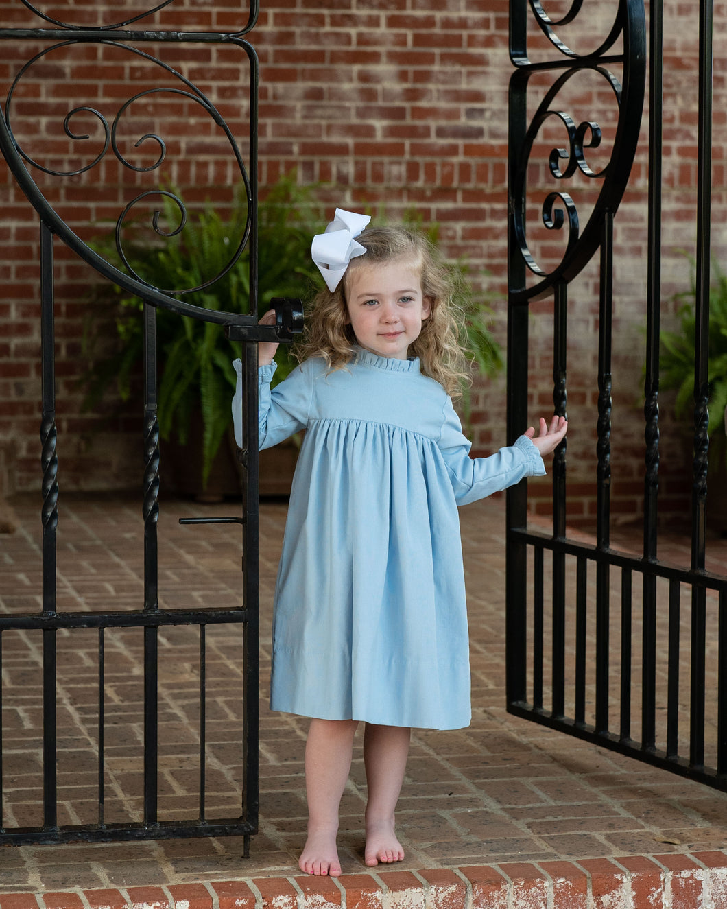 Little Girls Blue corduroy Dress - Annie Featherwale Corduroy Dress in Star Light Blue