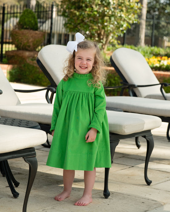 Little Girls Lime Green Corduroy Dress - Annie Featherwale Corduroy Dress in Lime Green