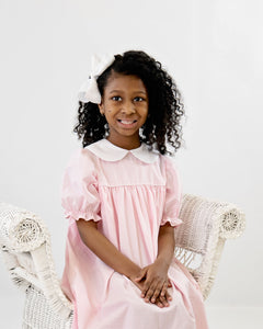 Little Girls Pastel Pink Dress - Rebecca Dress in Pink Plaid Pastel with White Collar