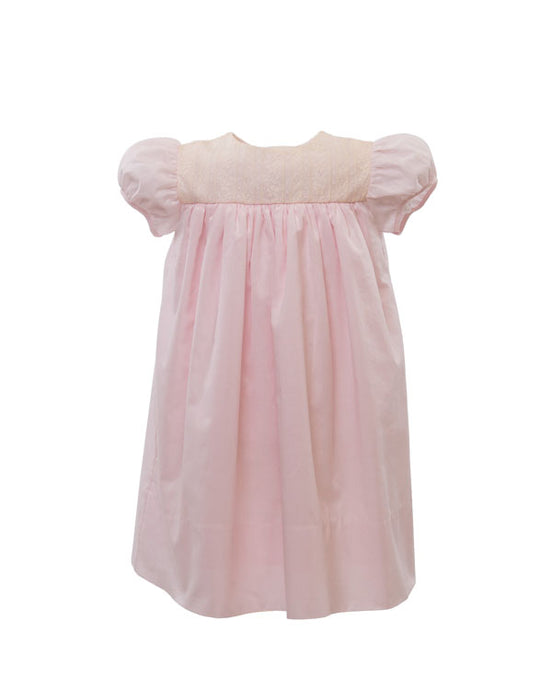 Heirloom Little Girls Pink Lace Dress - Lace Yoke Dress in Pink w/ Ecru Lace