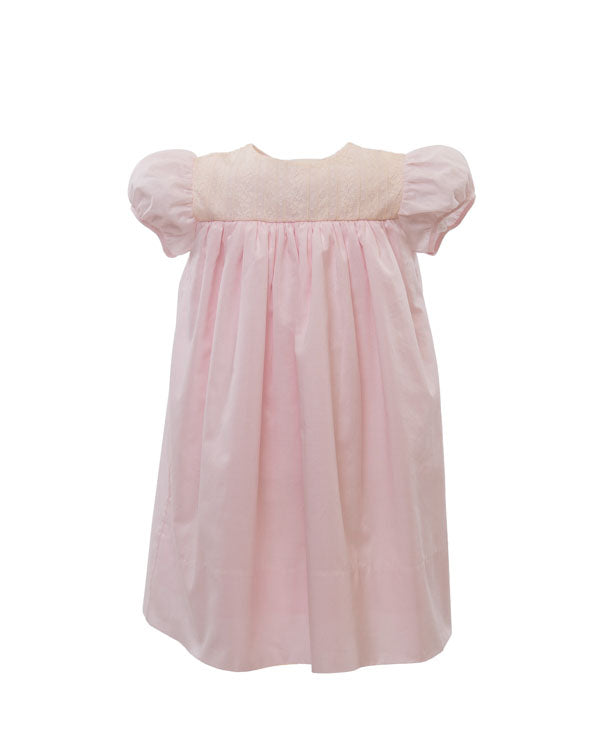 Heirloom Little Girls Pink Lace Dress - Lace Yoke Dress in Pink w/ Ecru Lace