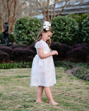 Load image into Gallery viewer, Heirloom Girls Silk Organza Dress in White w/Puffed Sleeves