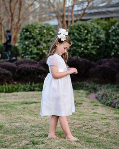 Heirloom Girls Silk Organza Dress in White w/Puffed Sleeves