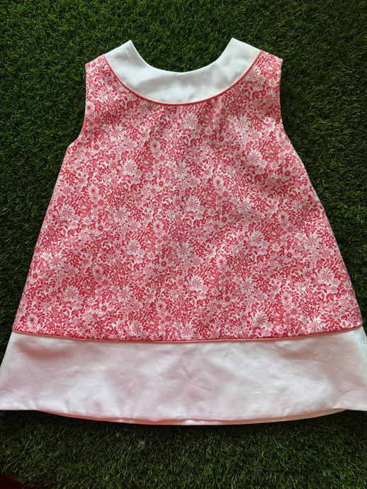 Camilla Sleeveless Pink Print Dress w/Contrast Neck and Bottom Band