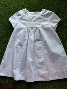 Milly A-line Dress in Blue Chambray w/Front Yoke Insert and Lace trim on Sleeves
