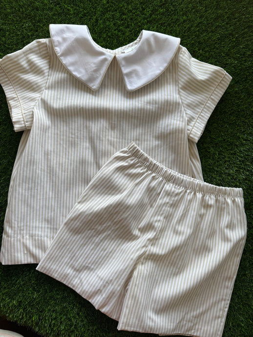 Ethan Boys Tan Pinstripe Short Set