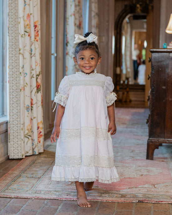 Heirloom Little Girls Yoke Dress with Tucks and Lace Band