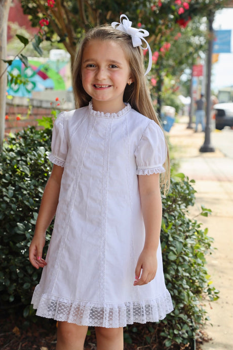 Heirloom Little Girls A-Line Dress with Lace Inserts