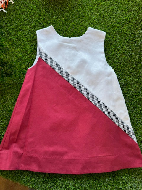 Team Girls Maroon and White w/Black Check Trim Lined Dress
