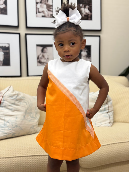 Team Girls Orange and White w/Orange Check Trim Lined Dress