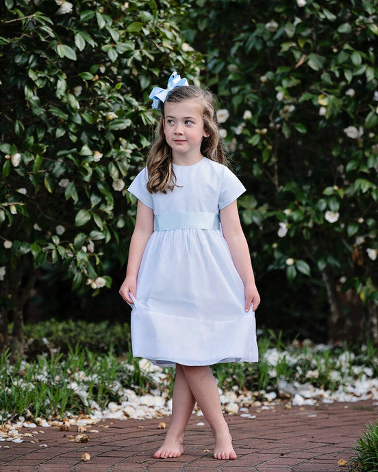 Heirloom Girls Silk Organza Dress in White w/Short Sleeves