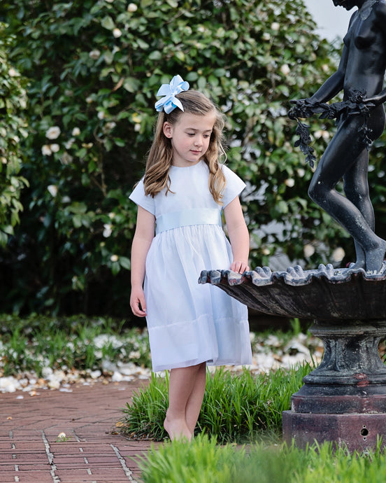 Heirloom Girls Silk Organza Dress in Baby Blue w/Short Sleeves