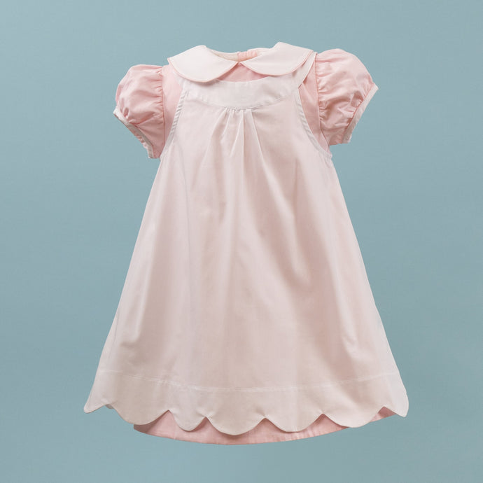 Little Girls Pink  Summer Dress w/Pinafore - Annie Louise A-Line Dress w/Pinafore