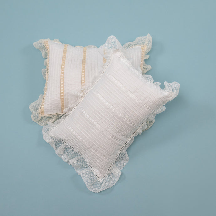 Heirloom Pillow with Tucking and Lace for Baby Gift or Wedding Keepsake