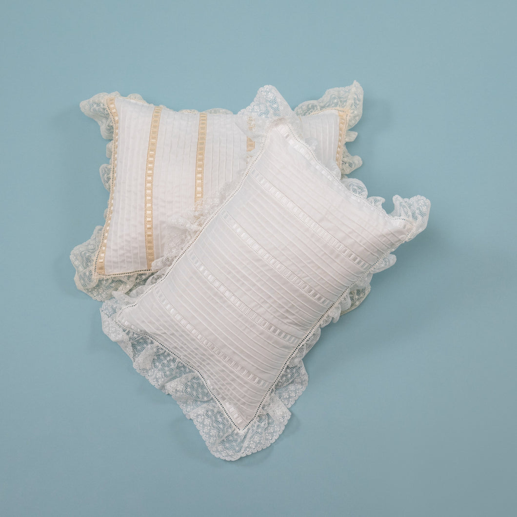 Heirloom Pillow with Tucking and Lace for Baby Gift or Wedding Keepsake