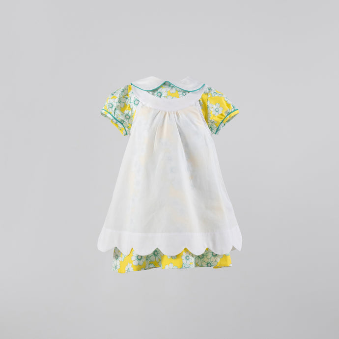Little Girls Yellow Print Summer Dress w/Pinafore - Annie Louise A-Line Dress w/Pinafore