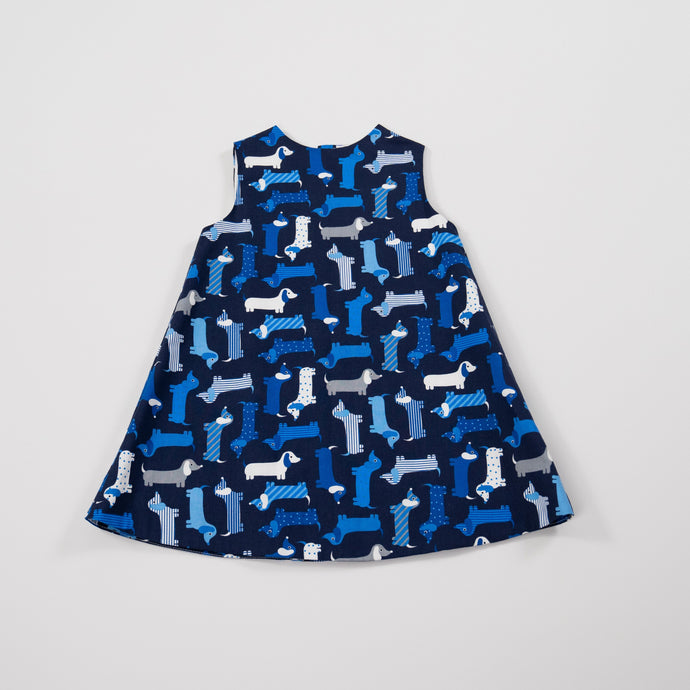 Little Girls Blue Puppy Dog A-line sleeveless dress/Mary Kate Blue Puppy Dog A-line Sleeveless Dress