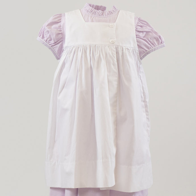 Girls Lilac Plaid Dress w/White Pinafore - Patty Lilac Plaid Dress with White Pinafore