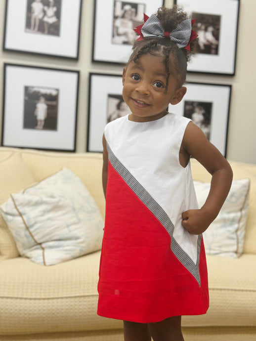 Team Girls Red and White with Black Check Trim Lined Dress