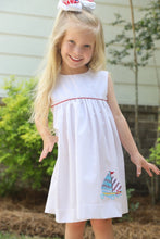 Load image into Gallery viewer, Little Girls Sleeveless Yoke Dress/ Bethany White Sleeveless Yoke Dress with Red Piping