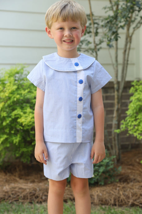 Edward Overblouse with Shorts in Blue Stripe w/White Trim