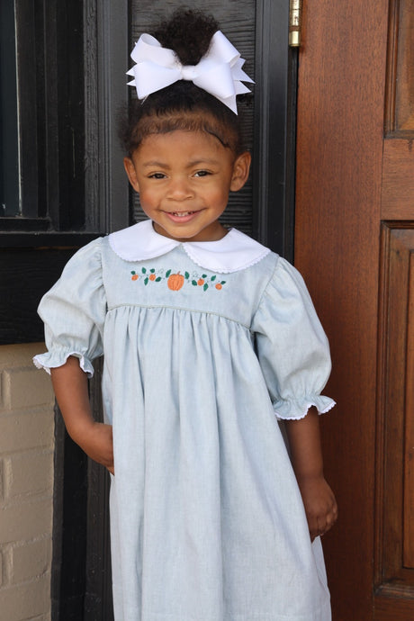 Rebecca Dress with Pumpkin/vines embroidery