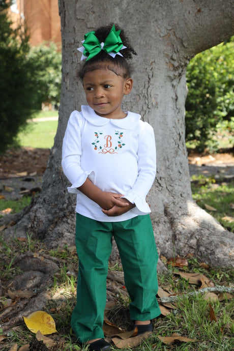 Mimi shirt in White with Fall garland and initial embroidery