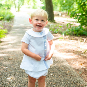 Walker Apron Set in White Pique with Blue Insert