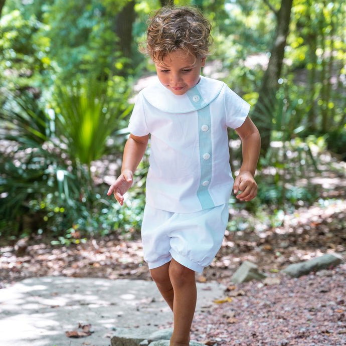 Unisex Shorts in White Pique - Tucker Banded Short in White Pique for Boys or Girls
