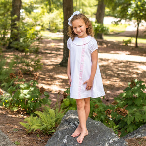 Mary Ryan Apron Dress in White Pique with Pink Insert