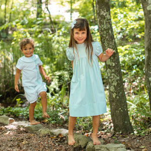 Ann Scott Yoke Dress in Aqua Chambray