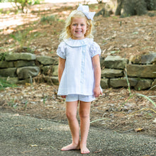 Load image into Gallery viewer, Baby Girls White Outfit - Louise Swing Top Set with Short in White Pique with Aqua Chambray Insert