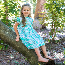 Load image into Gallery viewer, Little Girls Aqua Floral Dress - Ann Scott Yoke Dress in Aqua Primrose Floral