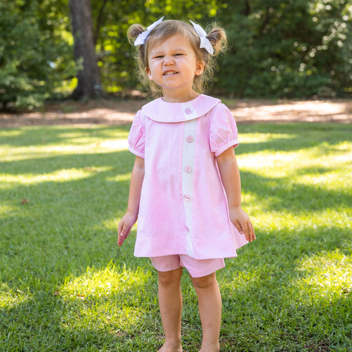 Baby Girls Pink Gingham Outfit - Louise Swing Top Set with Shorts in Pink Gingham