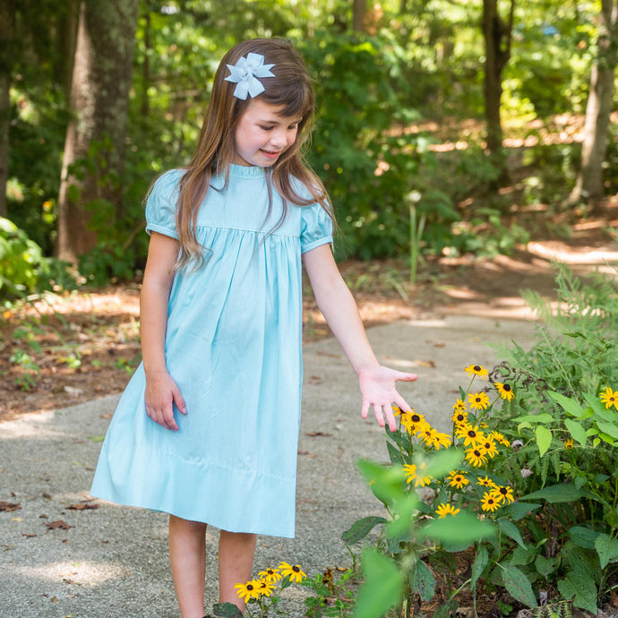 Ann Scott Yoke Dress in Aqua Chambray