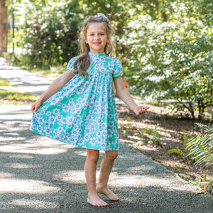 Ann Scott Yoke Dress in Aqua Primrose Floral