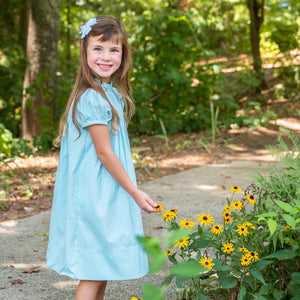 Ann Scott Yoke Dress in Aqua Chambray