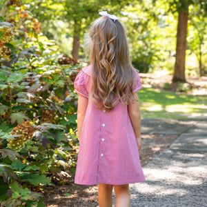 Mary Ryan Apron Dress in Berry Check with White Insert