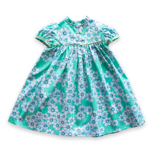 Little Girls Aqua Floral Dress - Ann Scott Yoke Dress in Aqua Primrose Floral