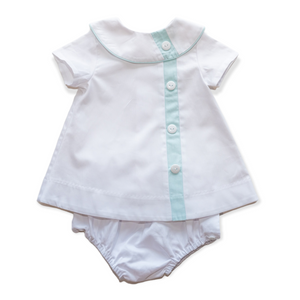 Walker Apron Set in White Pique with Aqua Insert